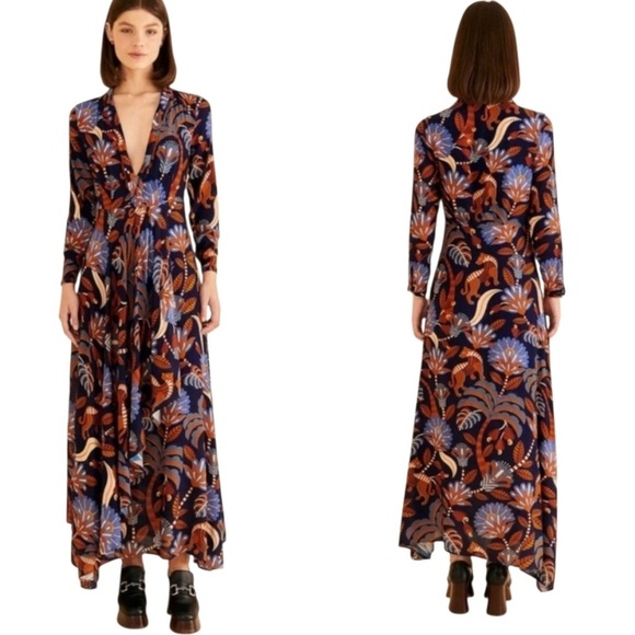 FARM RIO Nature Beauty Long Sleeve V-neck Maxi Dress - Picture 1 of 12